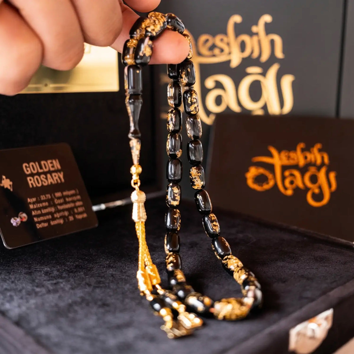 24K Altın Parçacıklı Kişiye Özel Harfli Tesbih | Golden Rosary