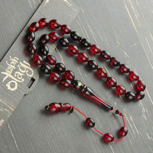 Pırlanta Taşlı Kırmızı Siyah Ateş Kehribar Tesbih
