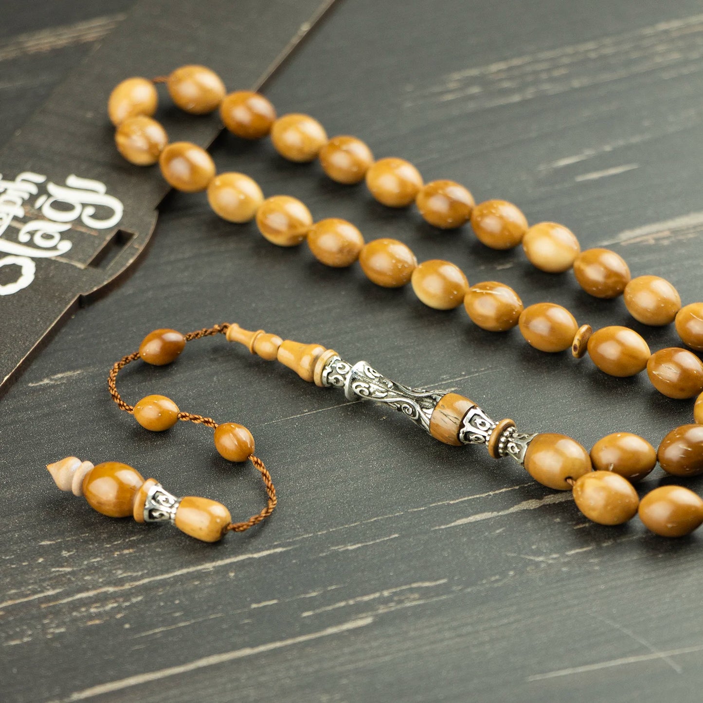 Gümüş Nakkaş İmameli Kuka Tesbih - Arpa Kesim, El Yapımı Usta İşi