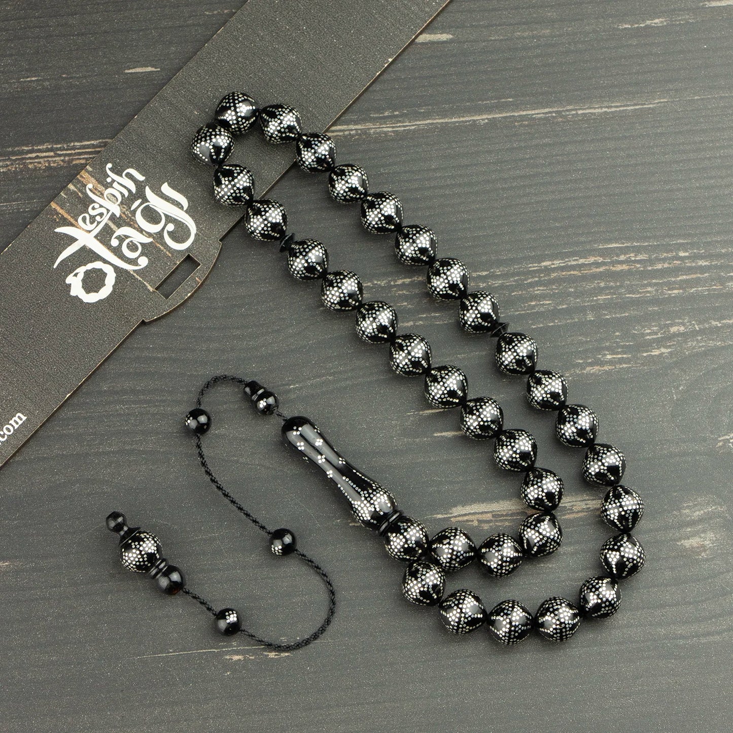 Özel İşlemeli Kuka Tesbih - Gümüş Detaylı Küre Kesim,