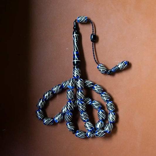 Usta İşi Gümüş Çakımlı Erzurum Oltu Tesbih – 7x11 mm Sistem Püsküllü