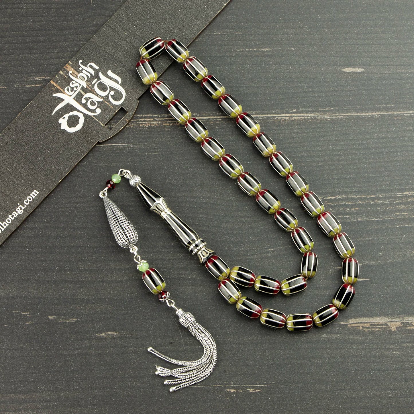 Usta İşi Doğal Erzurum Oltu Taşı Tesbih - Gümüş İşlemeli