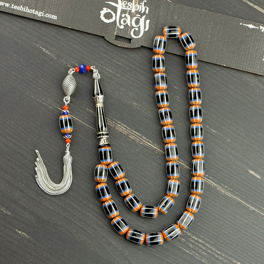 El Yapımı Usta İşi Erzurum Oltu Taşı Tesbih - Gümüş İşlemeli Özgün Tasarım