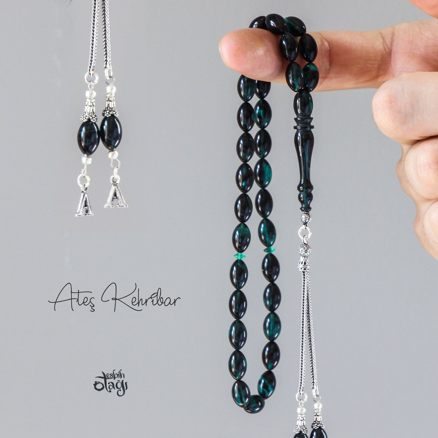 مسبحة كهرمانية نارية مخصصة مع حروف