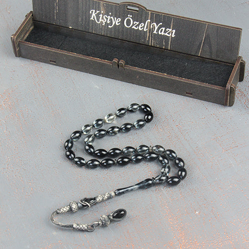 Arpa Kesim Gümüş Kazaz Püsküllü Siyah Hareli Ateş Kehribar Tesbih – Asillik ve Zarafet