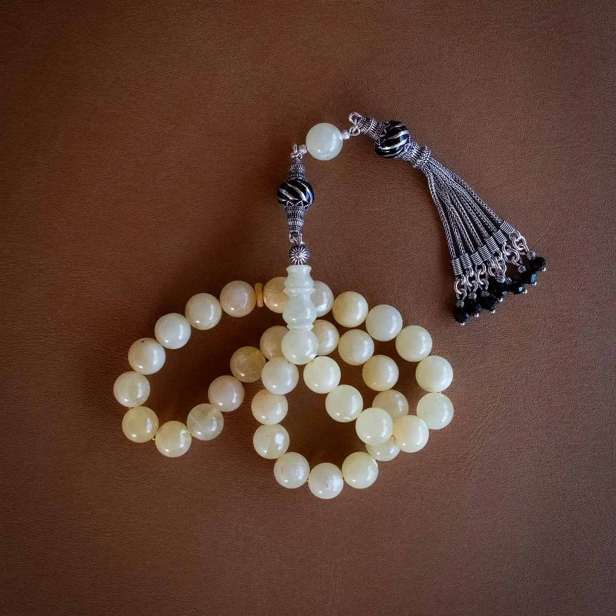 Ukrayna Natural Drop Amber Prayer Beads 925 K Silver Tasselled