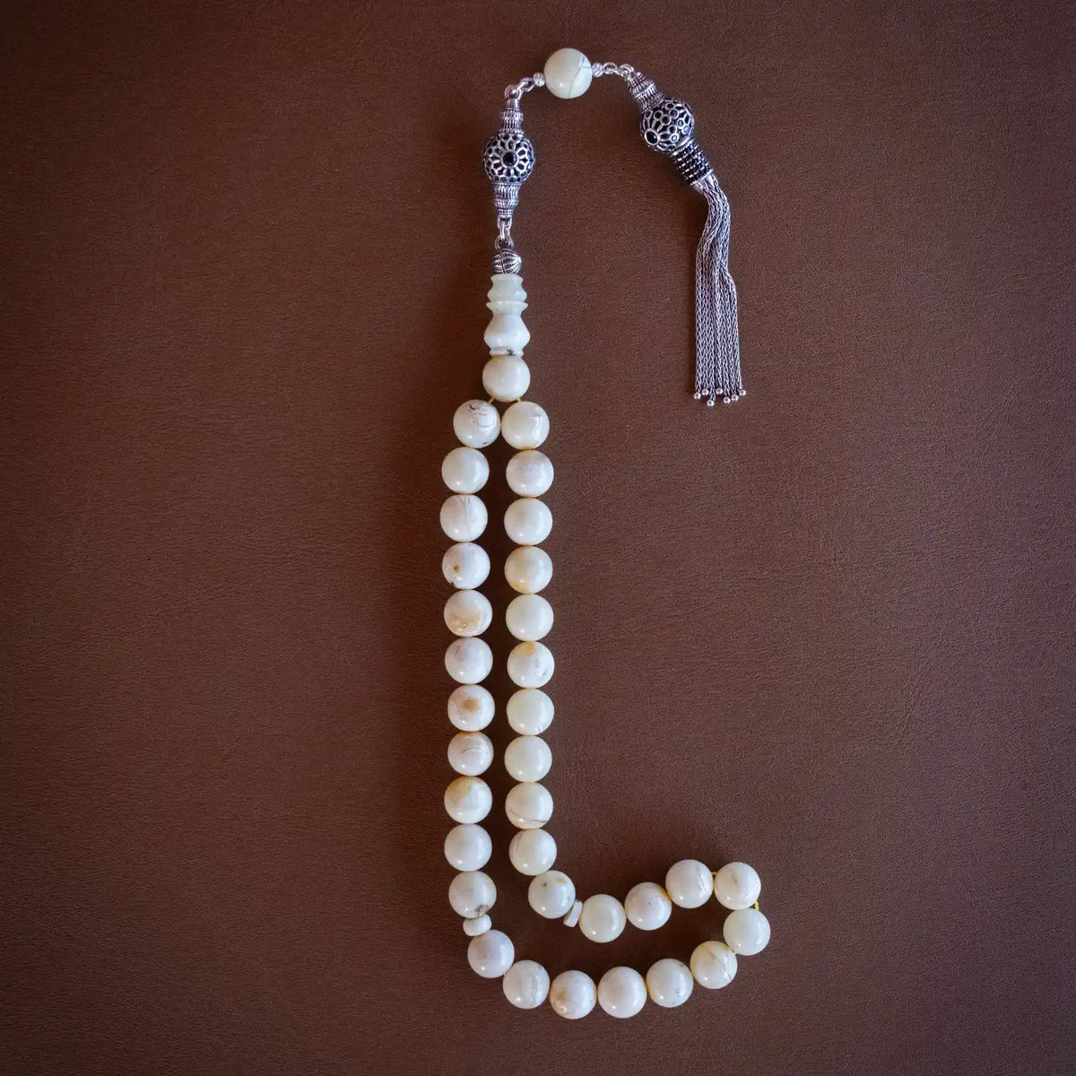 Has Drop Amber Prayer Beads Silver Design