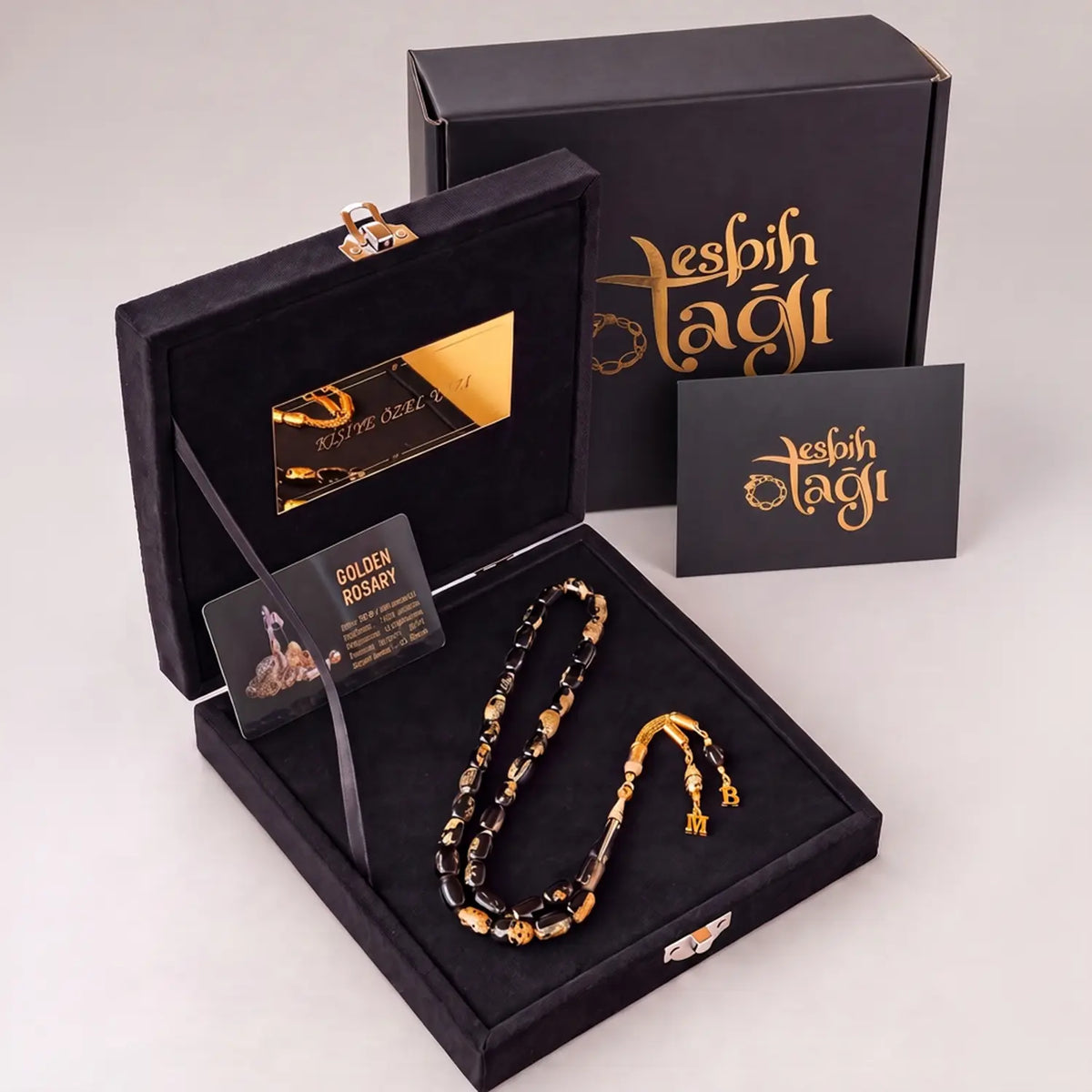 24K Altın Parçacıklı Kişiye Özel Harfli Tesbih | Golden Rosary