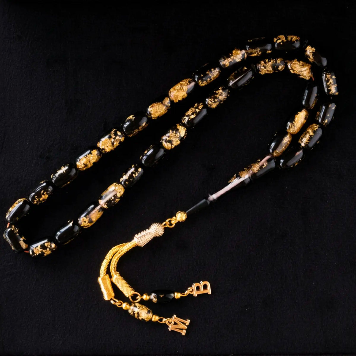 24K Altın Parçacıklı Kişiye Özel Harfli Tesbih | Golden Rosary
