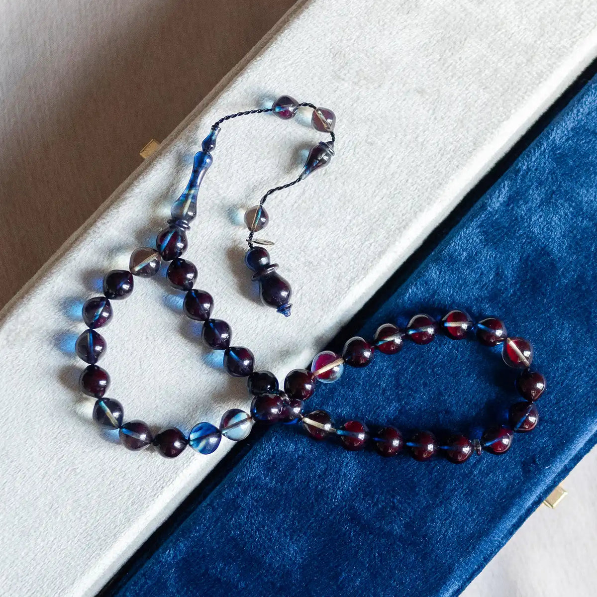 Usta Work Sistemli Blue Damarlı Fire Amber Prayer Beads