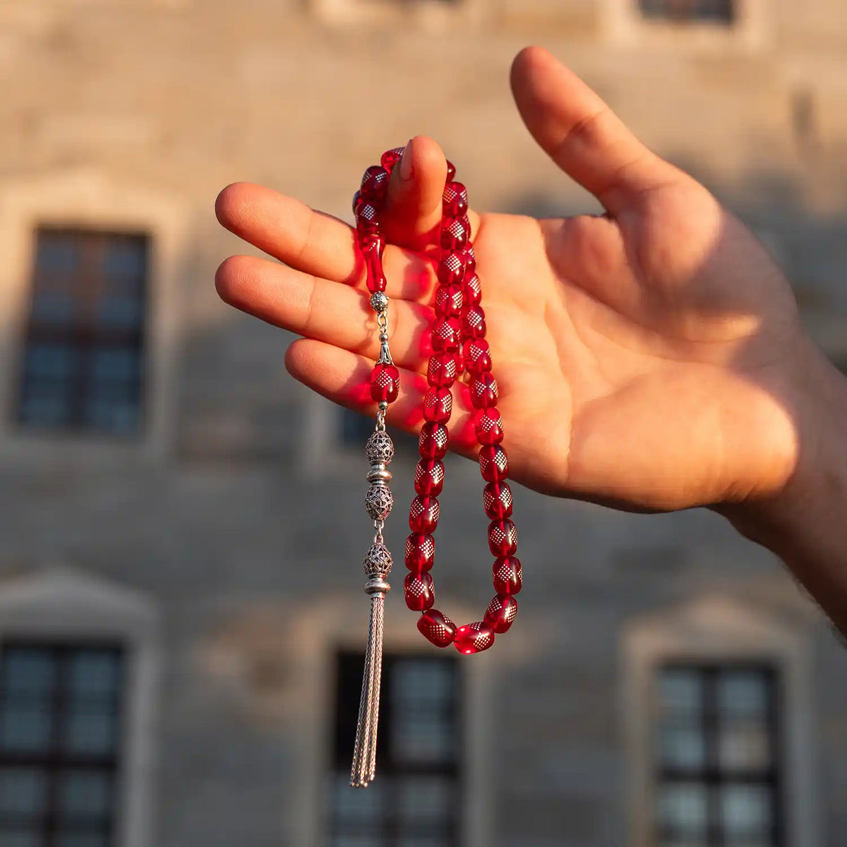 Silver Çakımlı Fire Amber Prayer Beads