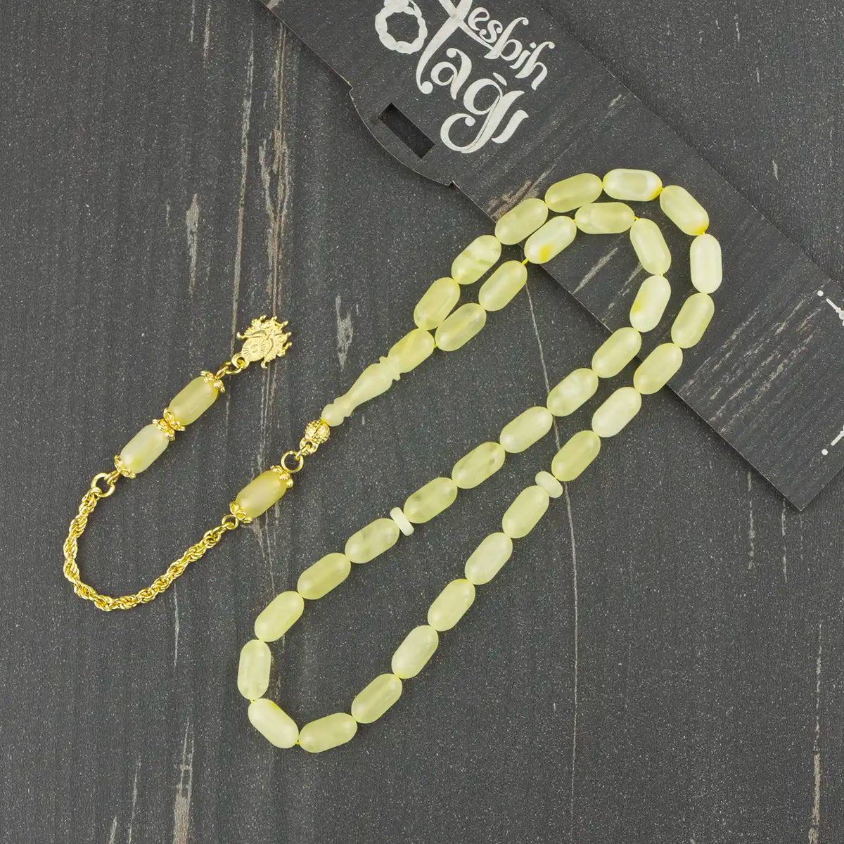 Has Drop Amber Prayer Beads Gold Plated Silver Tasselled