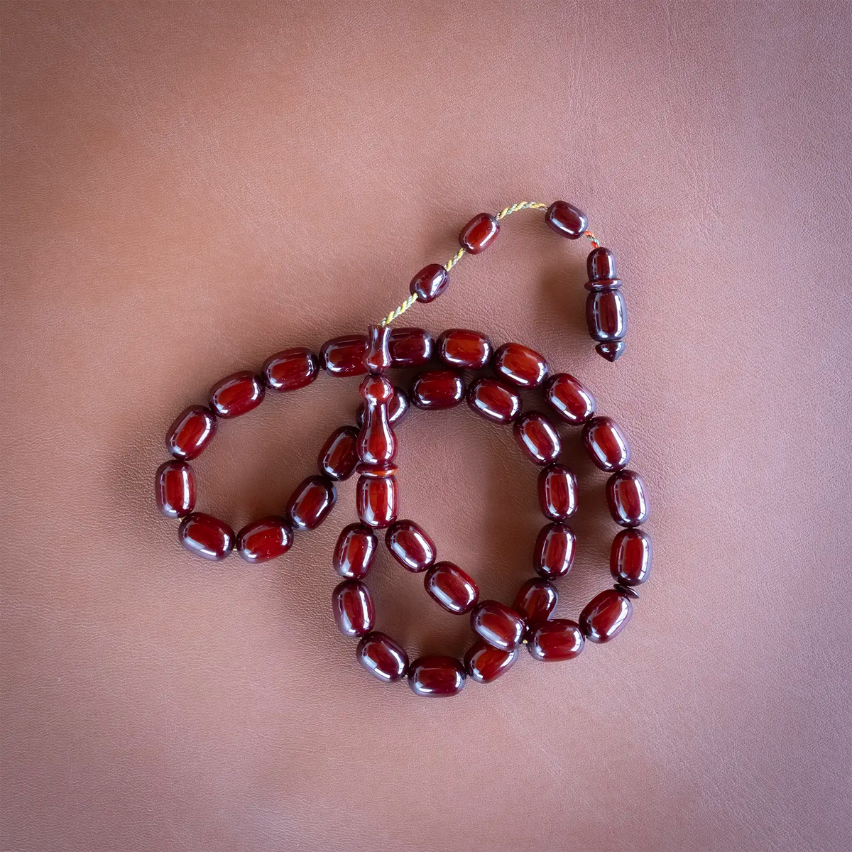 Ottoman Usulü Pressed Amber Prayer Beads Capsule Cut Sistem Tasselled