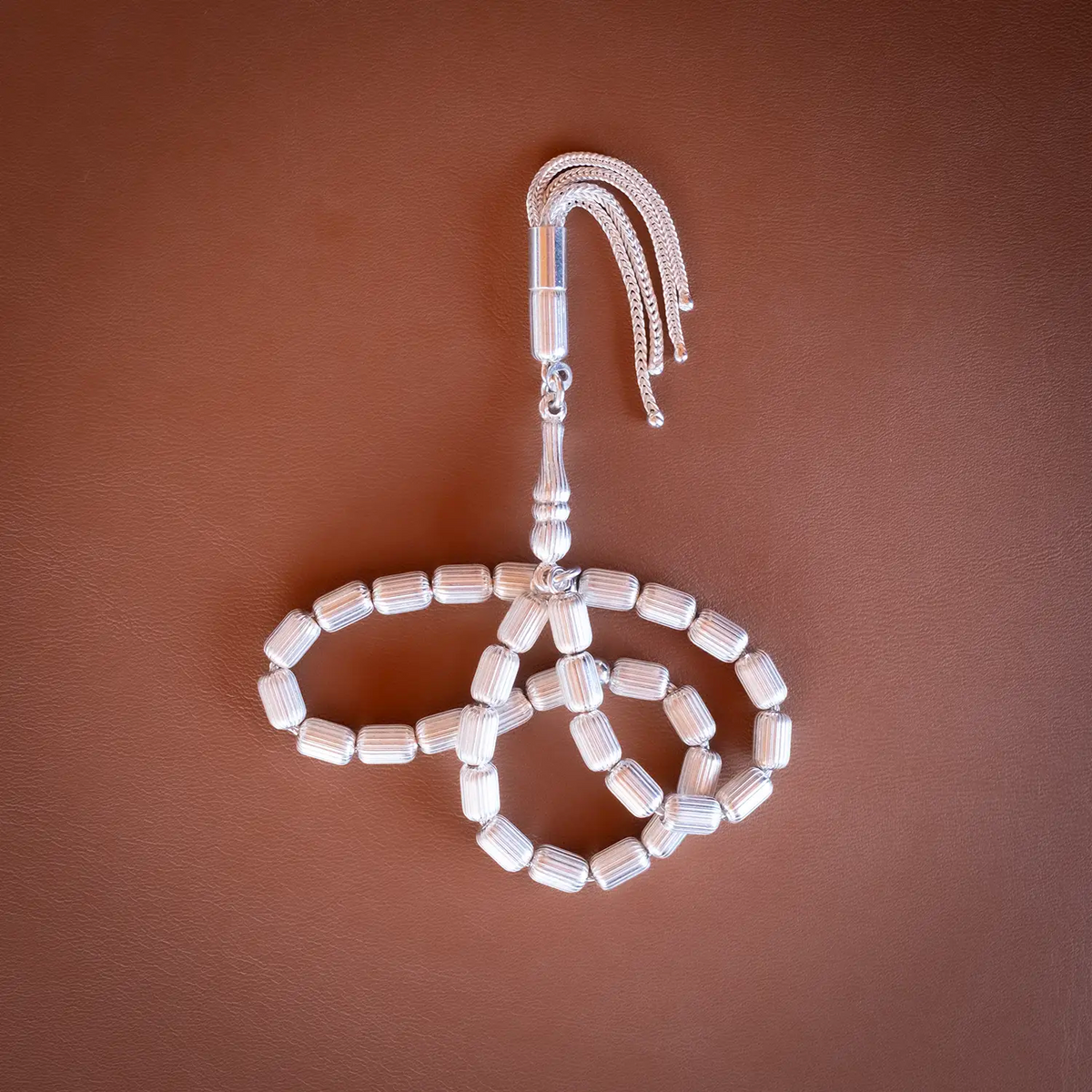 925 K Capsule Cut Silver Prayer Beads Bilek Size