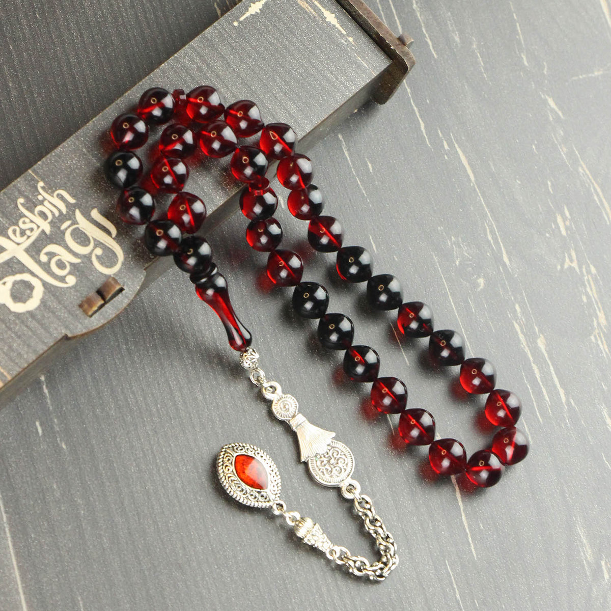 Certified Sphere Cut Red Black Fire Amber Prayer Beads