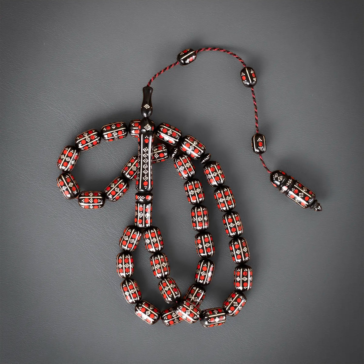 Coral Silver Engraved Usta Crafted Erzurum Oltu Prayer Beads Koleksiyonluk