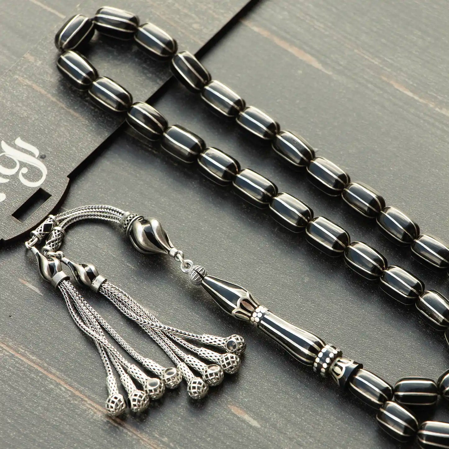 8’li Gümüş Yarma İşlemeli Erzurum Oltu Tesbih | Kapsül Kesim