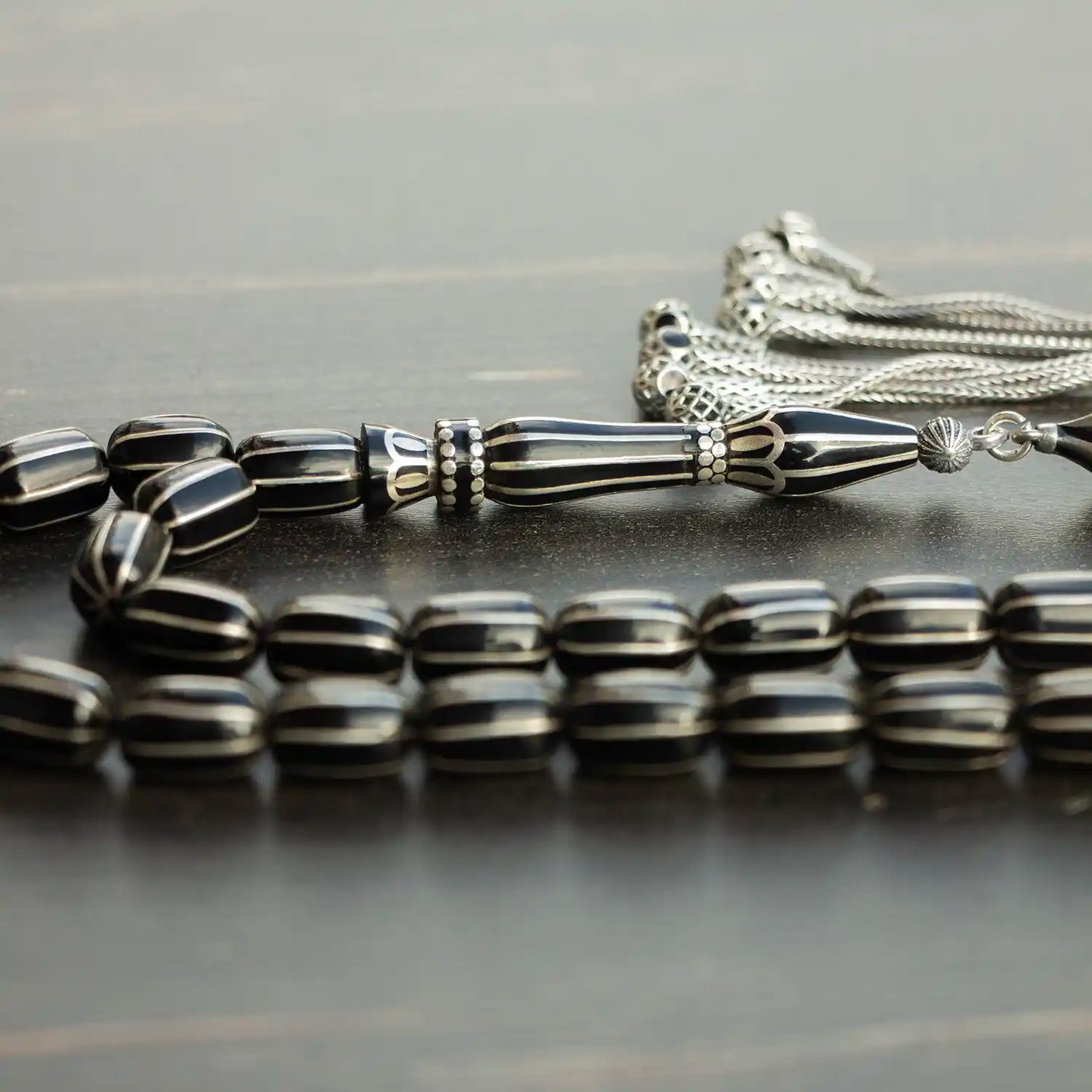 8’li Gümüş Yarma İşlemeli Erzurum Oltu Tesbih | Kapsül Kesim