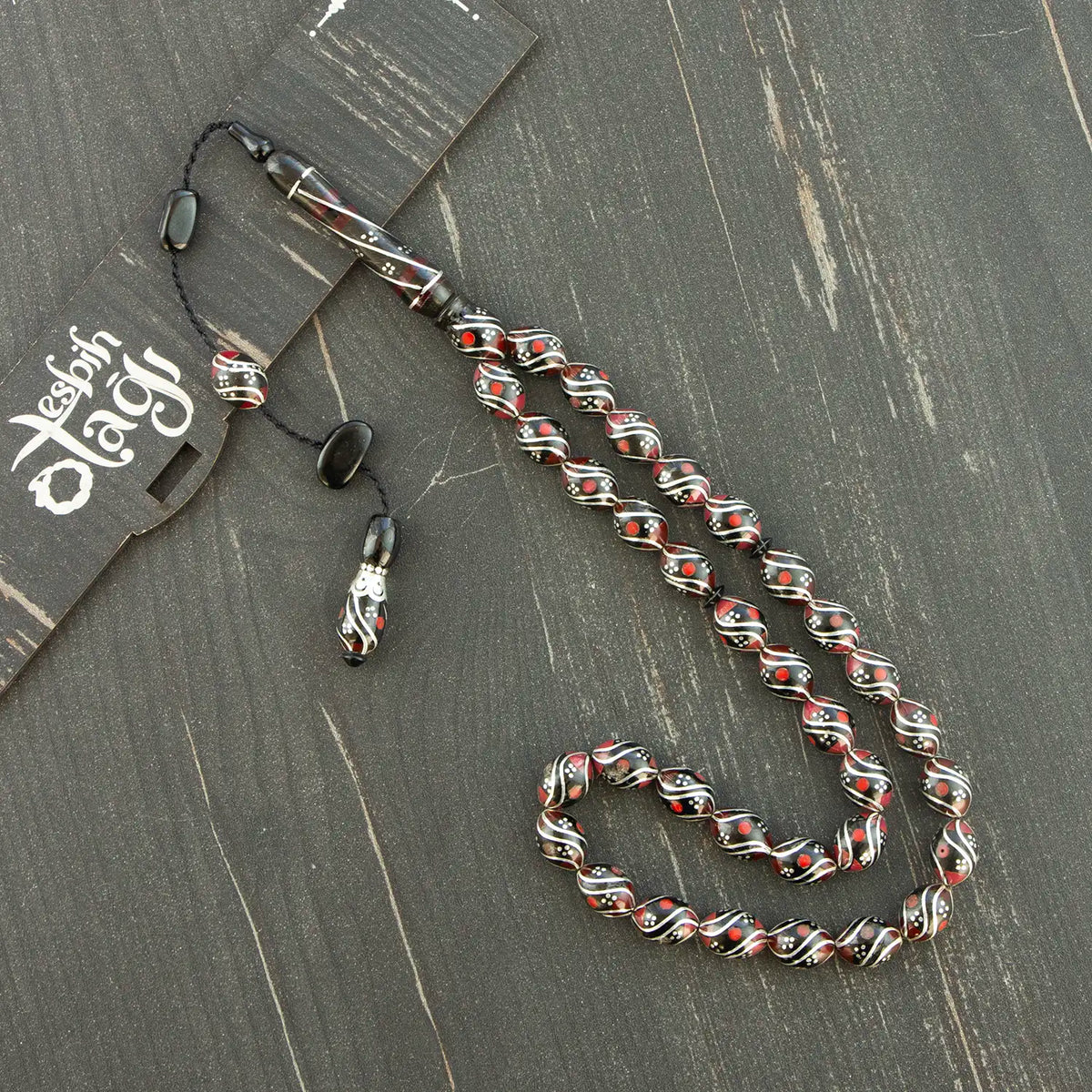 Silver Engraved Usta Work Erzurum Oltu Prayer Beads Premium Koleksiyon