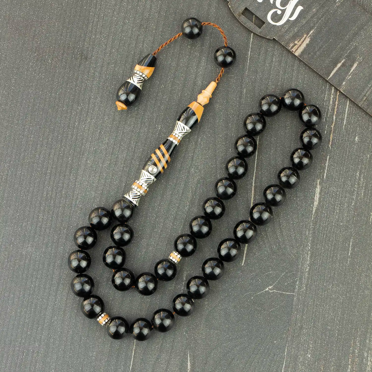 Usta Crafted Erzurum Oltu Prayer Beads Kuka Seed & Silver Süslemeli