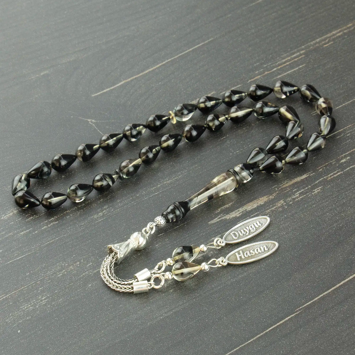 Drop Cut Fire Amber Prayer Beads Personalized Silver Double Personalized Tassel