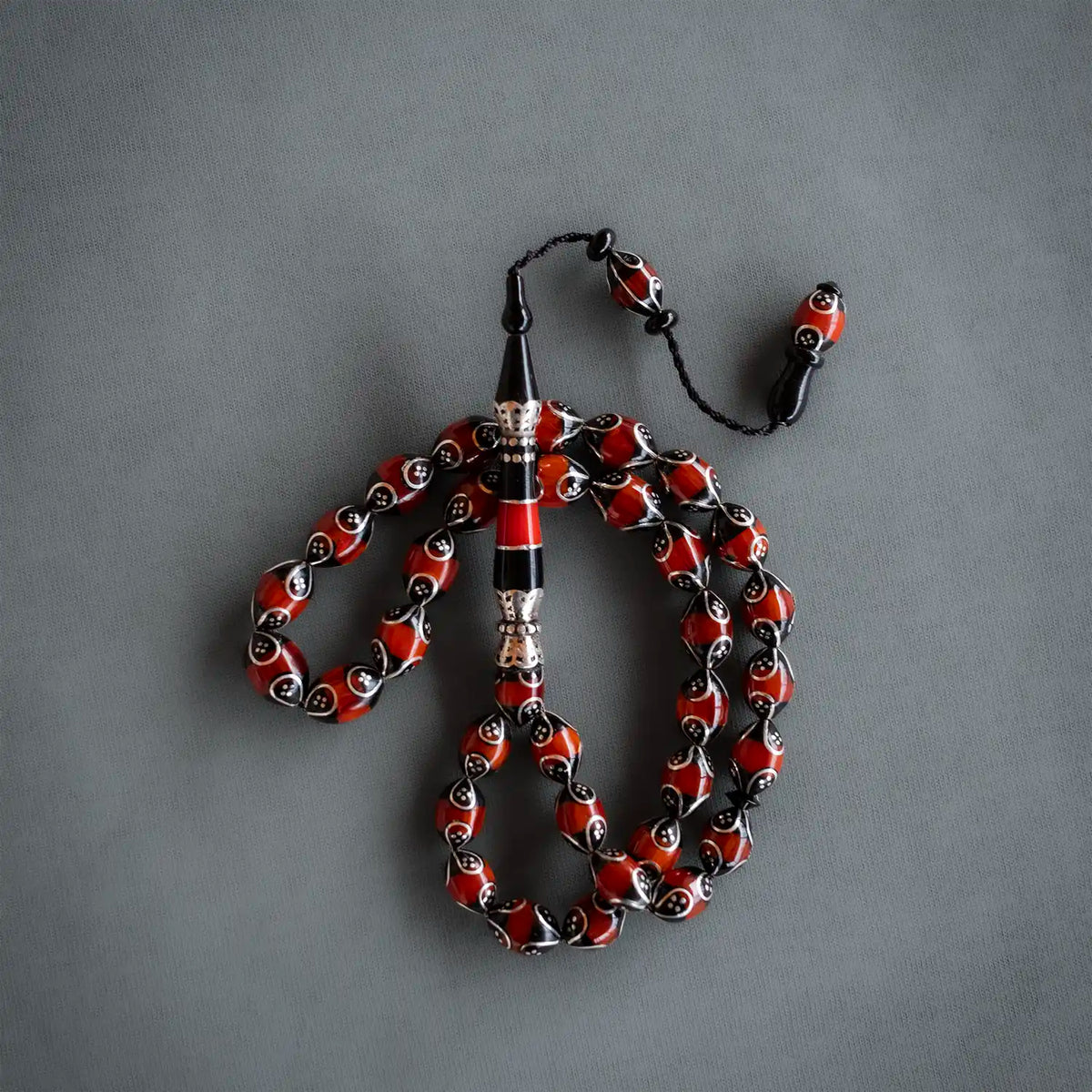 Katalin Silver Engraved Usta Crafted Erzurum Oltu Prayer Beads Arpa Cut