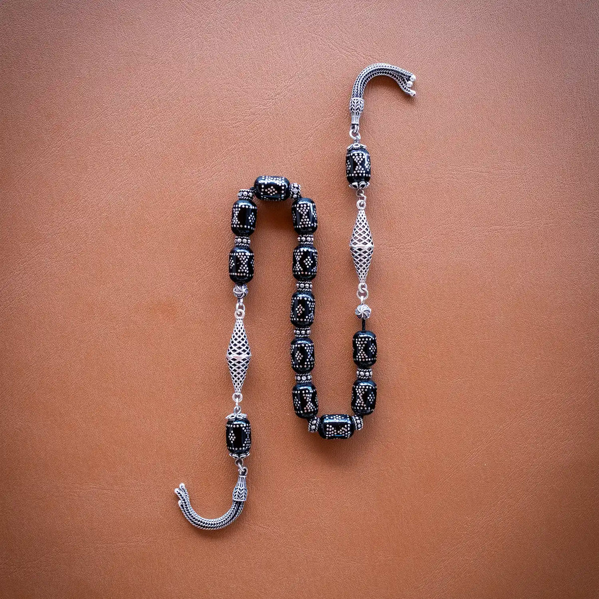 Zaza Piramit Silver Engraved Erzurum Oltu Prayer Beads Special Silver Designed