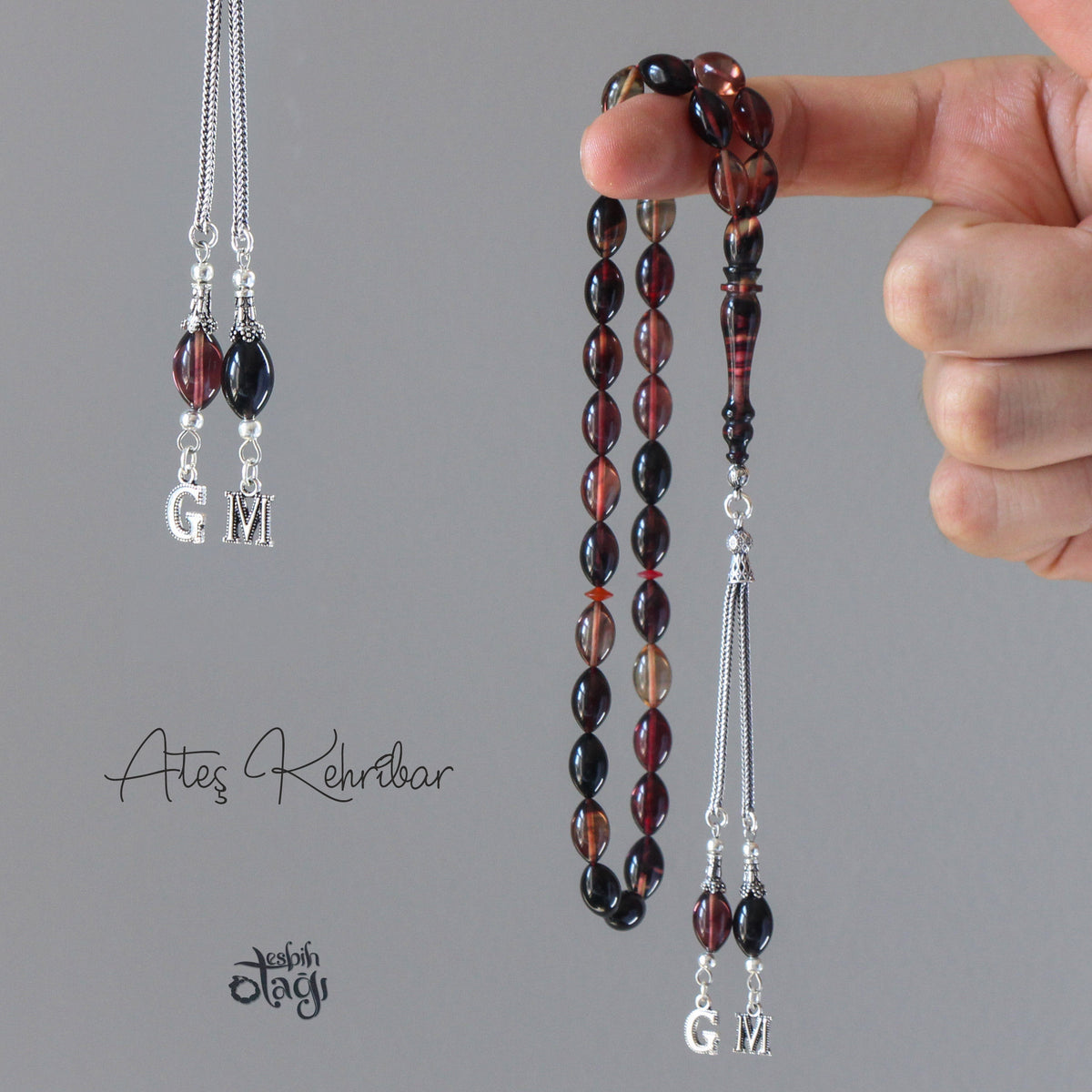 Arpa Cut Personalized Initial Fire Amber Prayer Beads