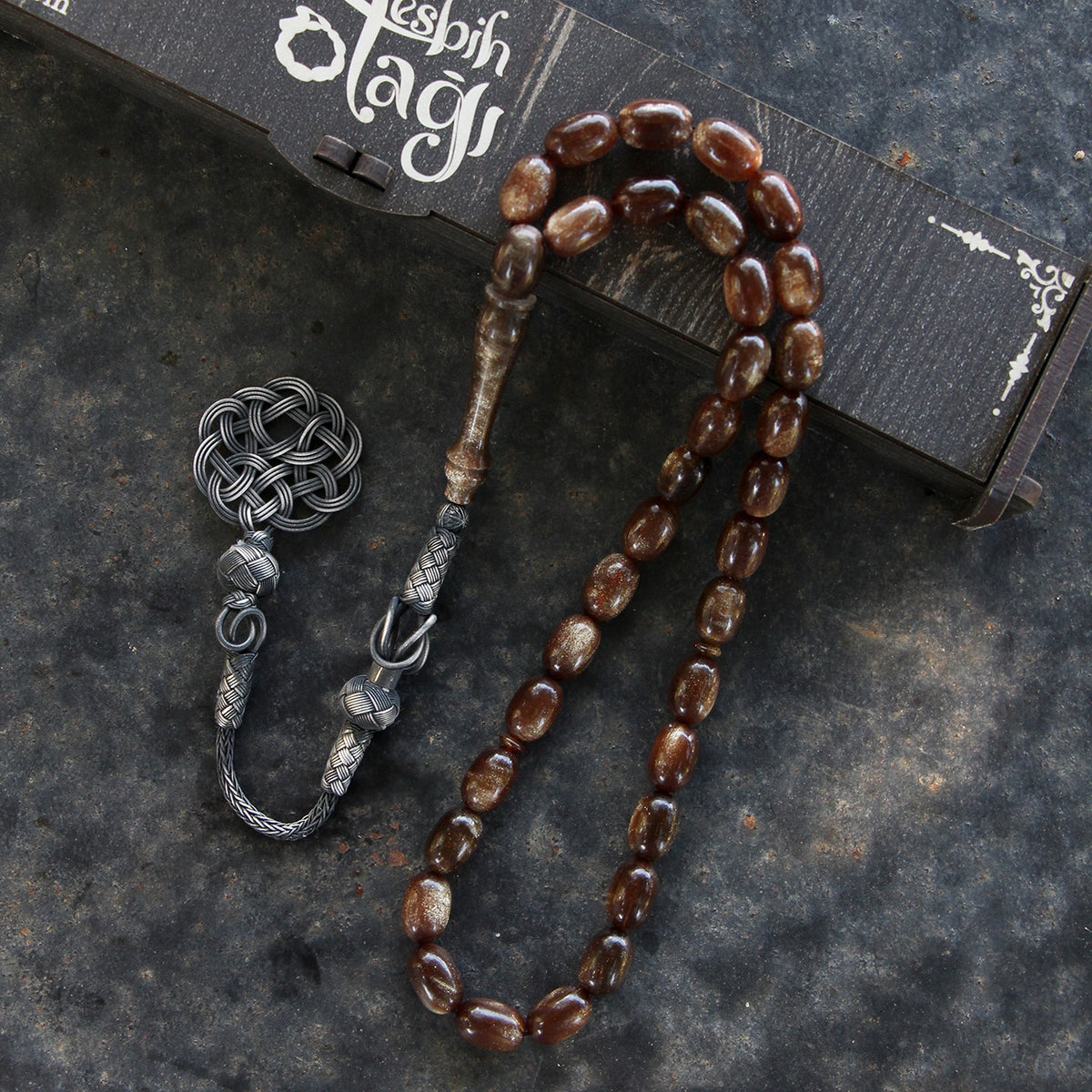 Sapphire Serisi Silver Kazaz Tasselled Kahve Fire Amber Prayer Beads